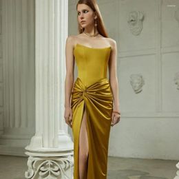 Casual Dresses Luxury Evening For Women 2024 French Sexy Slip Dress Gold Split Long Elegant Gown Summer Clothes