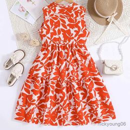 Girl's Dresses Kids Casual Dress for Girls Clothes Summer 2024 New Children Fashion Flower Print Princess Sundress A-line Vest Dress 7-14Y