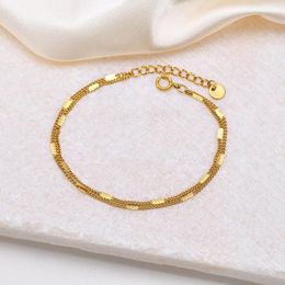 Link Bracelets Elegant Double Chain Bracelet For Women Glitter Flat Layered Wristband 18K Gold Plated Stainles Steel Minimalist Jewelry