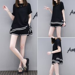 Summer 2024 New Women's Plus Size Loose Fashion Two-Piece Casual Slim Short Sleeve Shorts Tracksuit