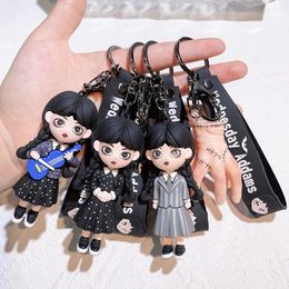 Keychains Anime Wednesday Addams Keychain Adams Family Cute Figure Doll Keyring Bag Pendent Car Key Accessories Gift For Men Women Friends