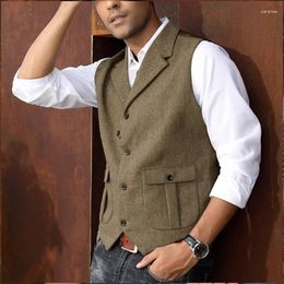 Men's Vests Vest Wool Tweed Blend Notched Lapel Casual Dress Business Jacket Wedding Single Breasted Sleeveless Groomsmen