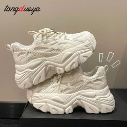 chunky sneakers for women platform sport shoes black white running thick soled height increasing womens 240130