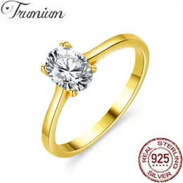 Cluster Rings Trumium 1ct 925 Sterling Silver 18k Gold Plated Ring Oval Cut 5A Cubic Zirconia Wedding Band Engagement Promise For Women