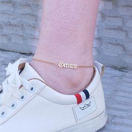 Gold Ketting Constellation Anklets Zodiac Sign Letter Ankle Bracelet Women Men Vintage Jewellery Old English Letters Leg Bracelet197g