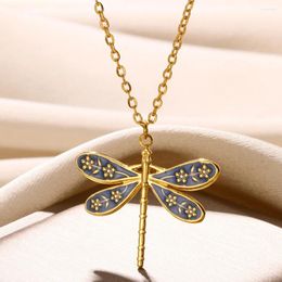 Pendant Necklaces Gold Color Stainless Steel For Women Dragonfly Pendants Choker Fashion Vintage Insect Jewelry Accessories Gift Collier