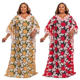 Ethnic Clothing Dashiki Lace Abaya Africa Women Stylish Loose Cover-up Maxi Dresses Elegant Free Size Robe Kaftan Come With Inner And Scarf