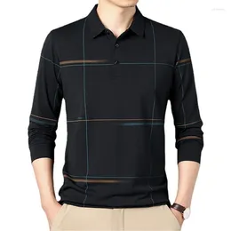 Men's Polos Fashion Polo Shirt Striped Long Sleeve Casual Autumn And Spring Clothing Business Luxury Style For Korean Tops