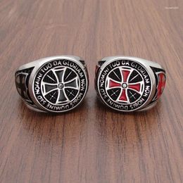 Cluster Rings Knights Templar Cross Men Stainless Steel Crystal Finger Jewelry Gift For Birthday Party
