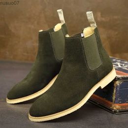 Boots Man Retro Suede Genuine Leather Chelsea Boots Men Fashion Short Ankle Boot Casual British Style High-Top Shoes