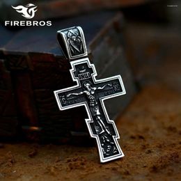 Pendant Necklaces FIREBROS 2024 Stainless Steel Orthodox Cross Jesus Crucifix Necklace Men Religious Protection Jewelry Drop