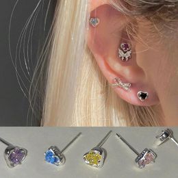 Stud Earrings Heart Y2k 2000s Aesthetic Cartilage Piercing Ear Lobe Helix Earring For Women Colourful CZ Earing Tragus Rook Jewellery KAE249