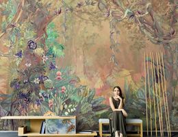 Wallpapers Custom Wallpaper Murals Hand Painted Tropical Jungle Flowers And Birds Living Room TV Background Papel De Parede
