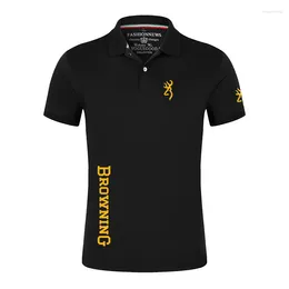 Men's Polos 2024 Summer BROWNING Logo Print Fashion Solid Colour Quick Drying Short Sleeve Business Casual Simplicity Style Polo Shirts