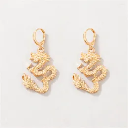 Dangle Earrings 2024 Vintage Gold Plated Blessing Lucky Chinese Dragon Pendant For Women Fashion Boho Female Exaggerate Jewelry Gift