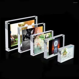 Frames Transparent Acrylic Display Board Magnetic Double Sided Po Frame Clear Crystal Poster Desk Show Stand Desktop Decor For Home
