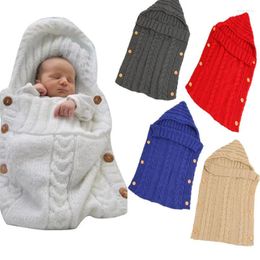 Blankets Selling Autumn And Winter Infant Knitted Woollen Sleeping Bag Pography Holding Blanket Pushcart Button