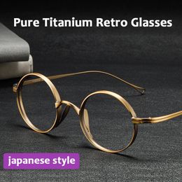 Japanese Style Handmade Retro Oval Round Glasses Frame Men Pure Eyeglasses Luxury Blue Light Resistant Lenses Frames 240201