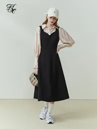 Casual Dresses FSLE French Suspender Dress Court Style Shirt Two Piece Set For Women Spring Chic A-Line Straps Long Skirt Pompous Shirts