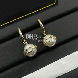 Luxury Pearl Earrings Ladies Hoop Stud Double Letter Party Earrings Wedding Gift With Box