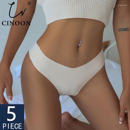 Womens Panties CINOON 5Pcs/Lot Sexy Seamless For Women No Show Thong V-waisted Stretch Breathable G String Underwear Comfort Intimates