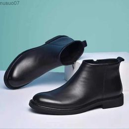 Boots Solid Color European Style Versatile Platform ZIPPER Casual Sport Zapatos Para Hombres Mens Genuine Leather Shoes Chelsea Boots