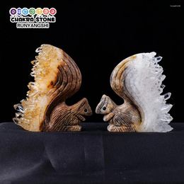 Decorative Figurines Natural Crystal Clear Quartz Citrine Cluster Squirrel Hand Carved Statue Healing Home Decor Ornament Animal