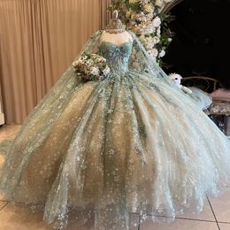 2024 Quinceanera Dresses With Cape Ball Gown Sweetheart Lace Beading Tulle Lace-Up Backless Party Princess Sweet 16 Dress