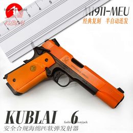 KUBLAI KUBELEI N6 Browning 1911meu Semi-automatic Toy Gun with Continuous Firing Soft Egg Toy Model Can Be Assembled