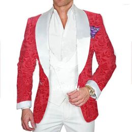 Men's Suits Tailor-Made Red Purple Black Blue Jacket White Vest Pants Floral Groomsmen Wedding Suit 3 Piece Set Men