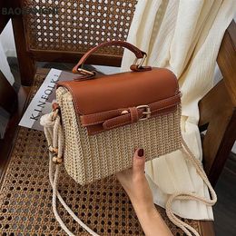 Bohemian Straw Bags for Women Beach Handbags Summer Vintage Rattan Bag Handmade Kintted Woven Crossbody Bag Purse268D