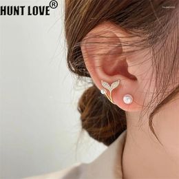 Stud Earrings 1paris Imitation Pearl Women Luxury Glittery Rhineston Metal Fish Tail Korean Earring For Female Christmas Jewelry
