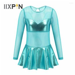 Stage Wear Ballet Dress Kids Glittering Long Sleeve Patchwok Dance Gymnastics Leotard Girls Dancewear Ballerina Party Costumes