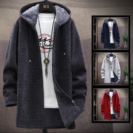 Men Zipper Knitted Parka Jacket Hooded Casual Solid Sweater Cardigan Trench Coat 240123