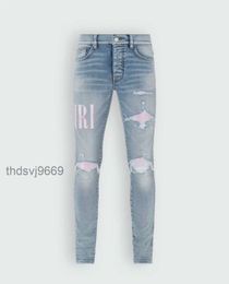 Designer Mens Jeans Split Denim Pants Slim Fit Casual Hip Hop Button Pant Men Elastic Womens Hole Purple Jean True Ry38