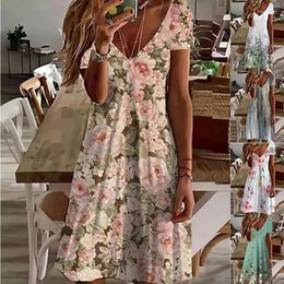 Casual Dresses 2024 V Neck Long Female Midi Dress Summer Party Plus Size Fashion Print Women Sexy Big Hem Strap Deep For