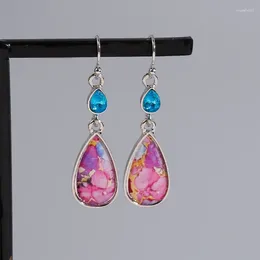 Dangle Earrings Retro Halo Dye Oil Painting Droplet Shaped Women's Link Blue Gem