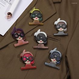 Brooches 2024 Acrylic Wearing Glasses Modern Girl For Women 5-Colors Fashion Backpack Pin Accessories Gift