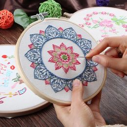 Arts And Crafts Lotus Flower DIY Embroidery Starter Kit For Beginner Printed Pattern Cross Stitch Set Needlework Hoop Handmade Sewing Art