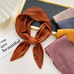 Scarves 2024 Solid Color 70cm Women Silk Scarf Female Skinny Ribbon Head Neck Small Pleated Hair Tie Band Kerchief Soft Satin