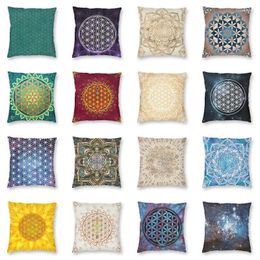 Pillow Nordic Mandala Flower Of Life In Lotus Throw Cover Sacred Geometry 40x40 For Sofa Home Decoration