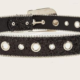 Belts M2EA Punk Woman Faux-leather Full Diamond Waist Western Cowgirl Y2K Girls Fashion Belt For Jeans Men