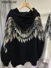 Women's Hoodies 4XL Women Clothe Rhinestone Both Wing Hooded Sweatshirt Men Couple Long Sleeve Black High Street Luxury