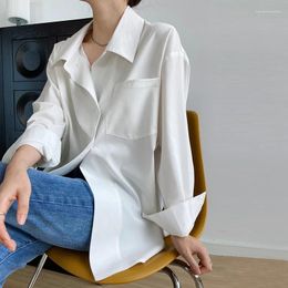 Women's Blouses Loose Languid White Shirt Women Spring Autumn Korean Back Button Solid Color Render All Match Shirts