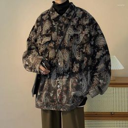 Men's Jackets Japanese Retro Baroque Denim Jacket Men Spring Autumn Ethnic Style Cashew Flower Lapel Collar Work 2024 Model