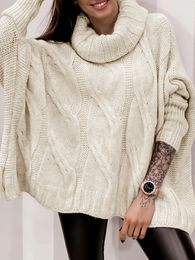 Autumn Winter Plus Size Casual Sweater Women's Long Sleeve Off White Turtle Neck Oversized Pullover Jumper Tops 240123