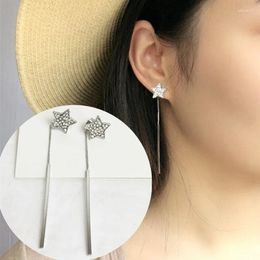 Stud Earrings Korean Simple Elegant Women's Rhinestone Crystal Pentacle Star Long Tassels Fashion Jewelry Accessories Gifts