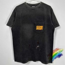 Mens T-Shirts Vintage Washed Damaged Saint Michael T-Shirt Men Women Tee Oversized Splash Ink Graffiti Pocket T Shirt J240202