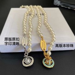 Designer Luxury Jewellery VivienenWestwoods Satellite Viviane Westwood High Version Empress Dowager Enamel Threedimensional Saturn Pearl Necklace Female French