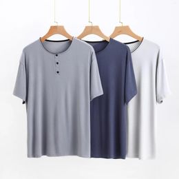 Men's Sleepwear Modal Pajamas Round Neck Up Button Short Sleeve Simple Fashion One-Piece Casual T-shirt Clothes For Men